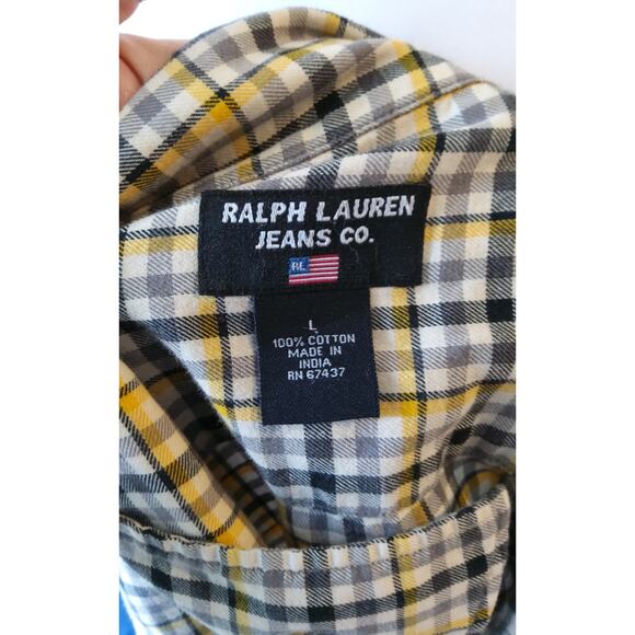 Mens Ralph Lauren Jeans Co plaid button up long sleeve shirt sz L white Navy - Picture 5 of 6